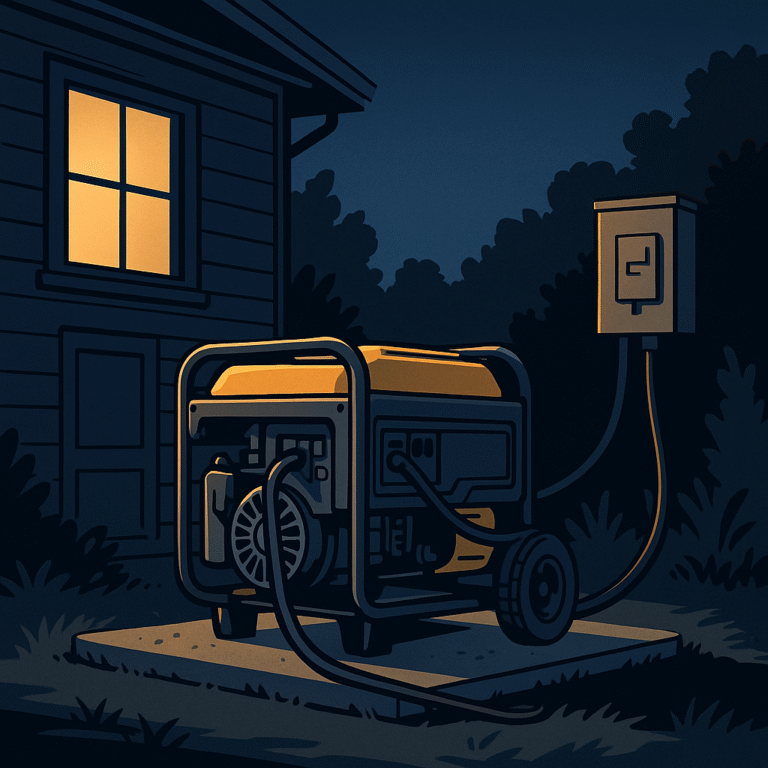 Generator on a pad behind a house - Champion 201161 Tri-Fuel 12kW