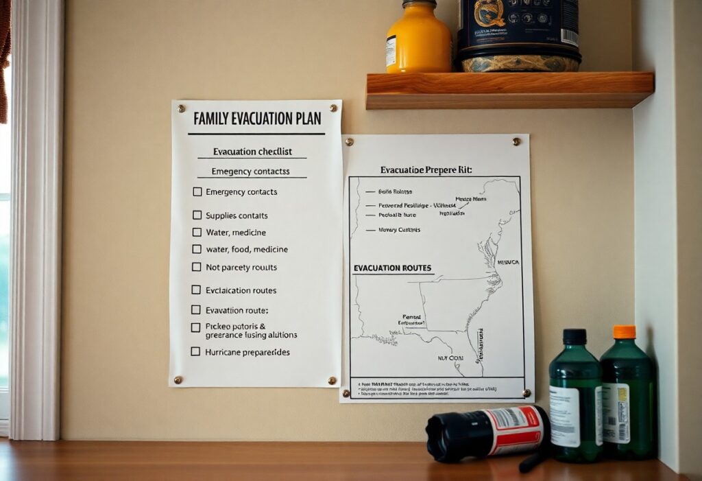 Family evacuation plan posted on the wall